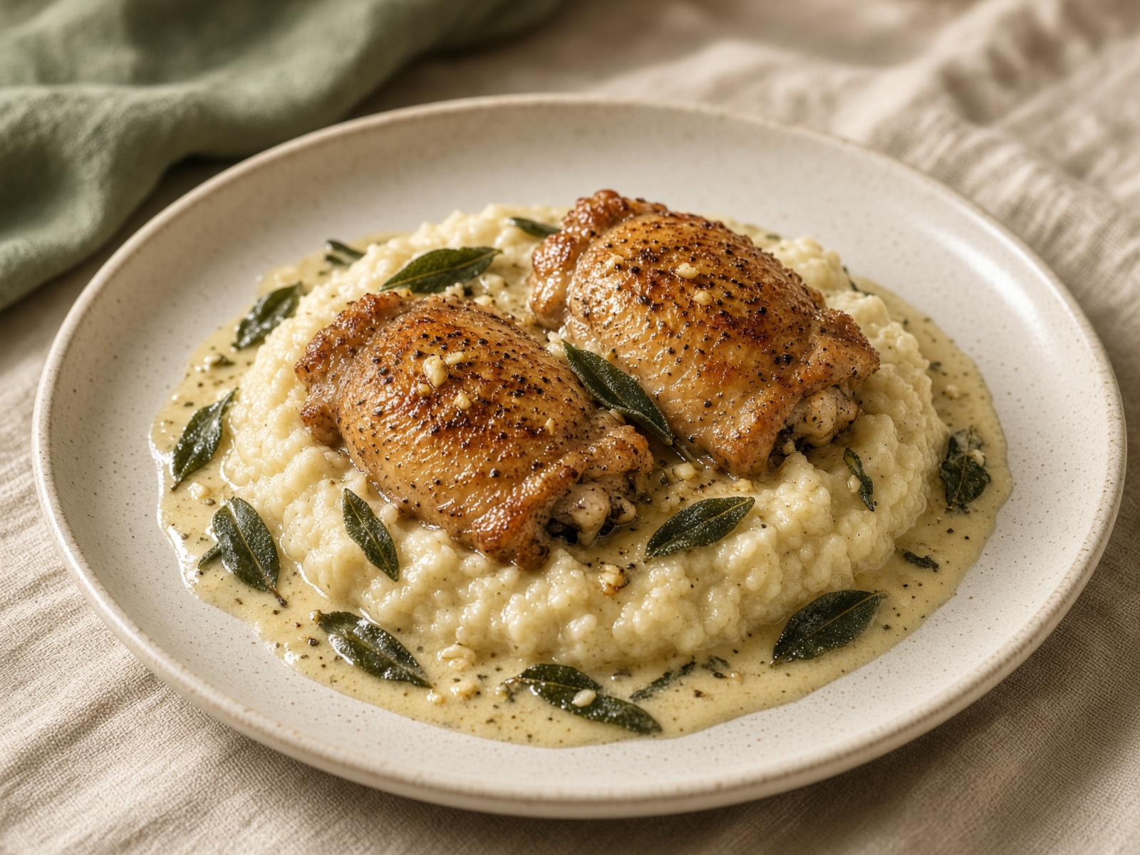Garlic chicken on cauliflower mash